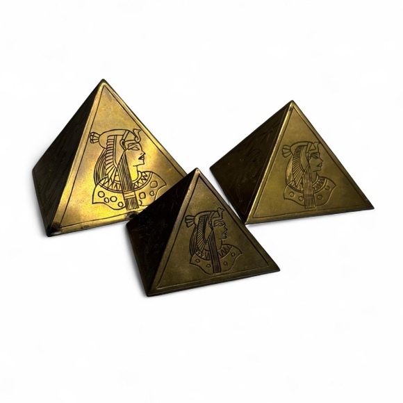 Set Of 3 Vintage Brass Egyptian Pyramids - Picture 2 of 11